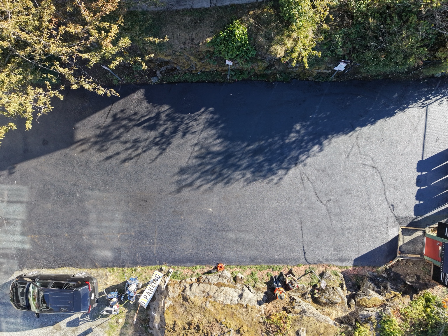 Closer overhead view of the sealcoating project in Nanaimo.